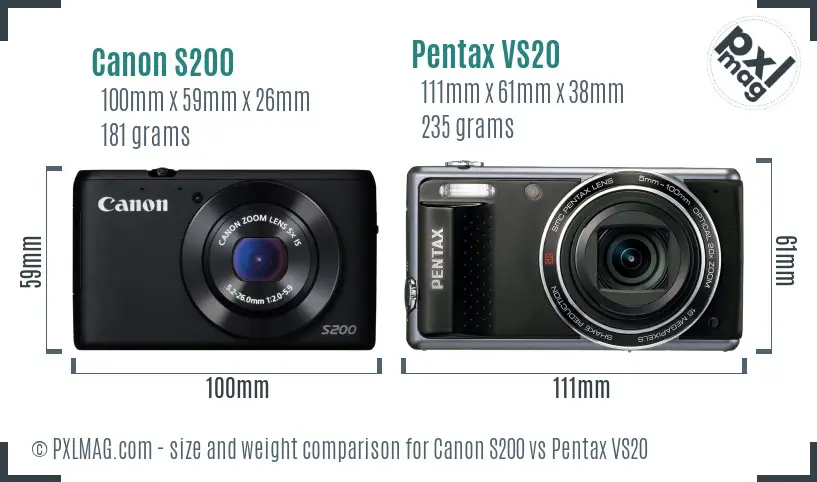 Canon S200 vs Pentax VS20 size comparison