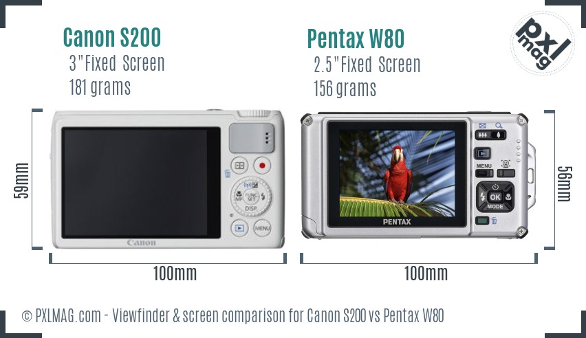 Canon S200 vs Pentax W80 Screen and Viewfinder comparison