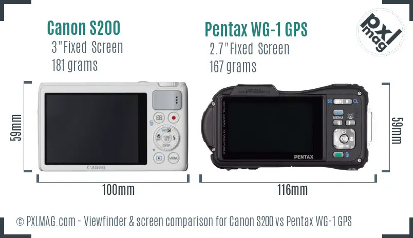 Canon S200 vs Pentax WG-1 GPS Screen and Viewfinder comparison