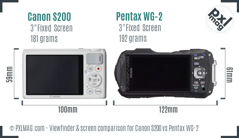Canon S200 vs Pentax WG-2 Screen and Viewfinder comparison
