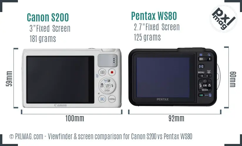 Canon S200 vs Pentax WS80 Screen and Viewfinder comparison