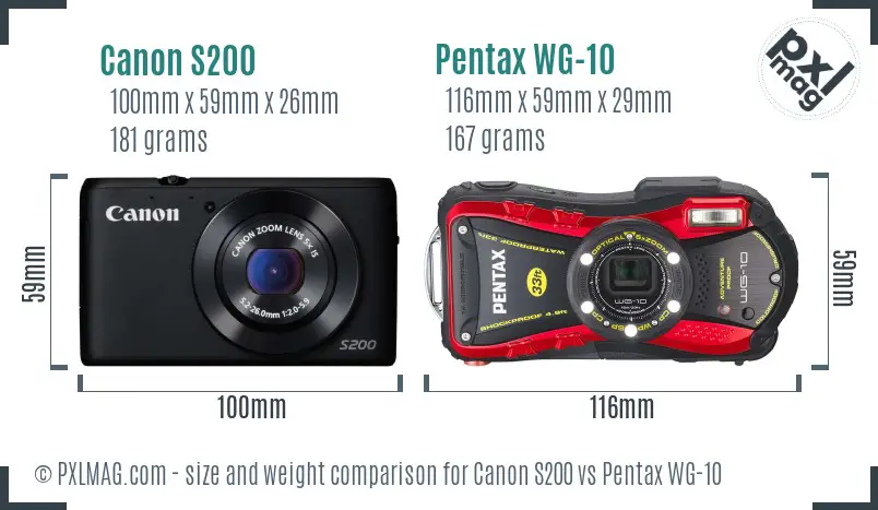 Canon S200 vs Pentax WG-10 size comparison Canon S200 vs Pentax WG-10 size comparison