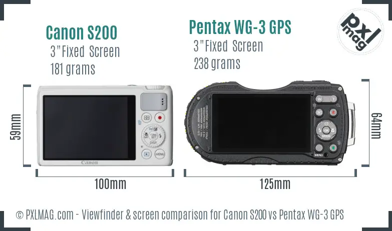 Canon S200 vs Pentax WG-3 GPS Screen and Viewfinder comparison