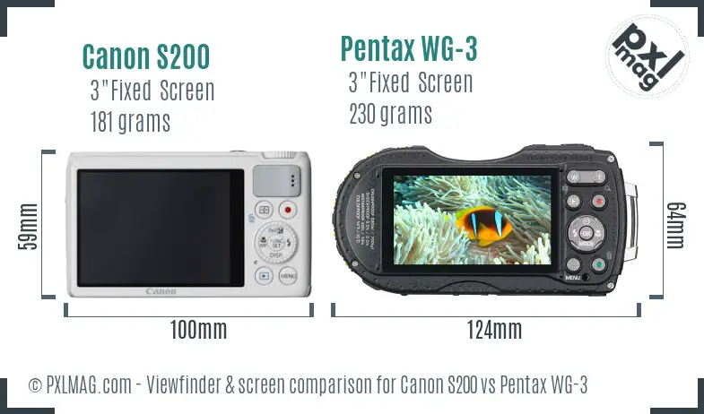 Canon S200 vs Pentax WG-3 Screen and Viewfinder comparison