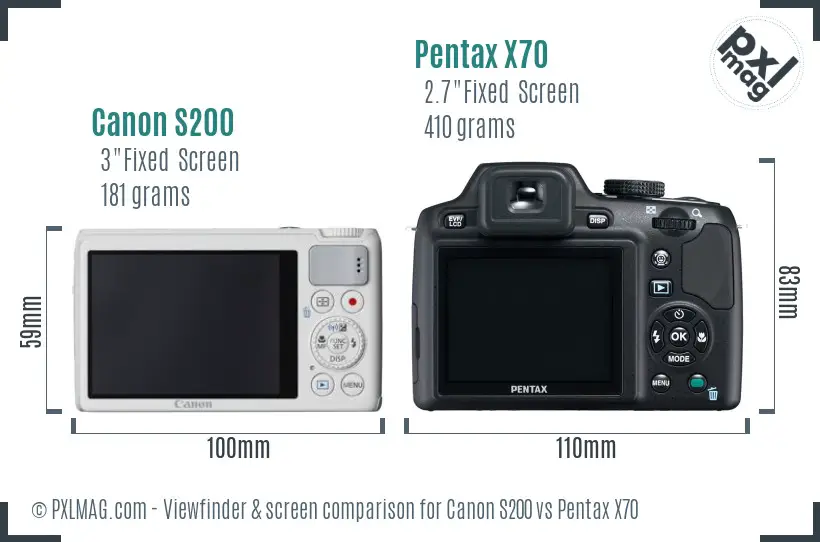 Canon S200 vs Pentax X70 Screen and Viewfinder comparison