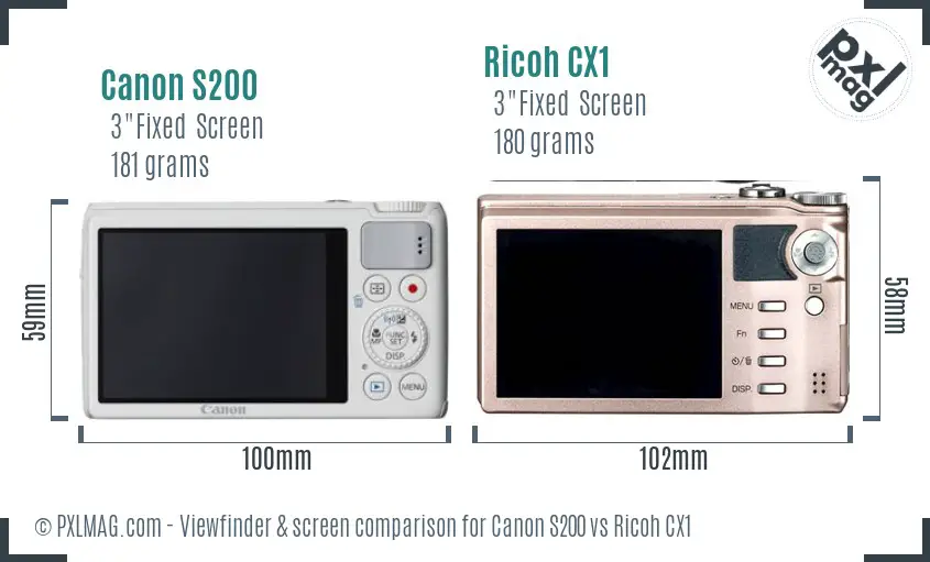 Canon S200 vs Ricoh CX1 Screen and Viewfinder comparison