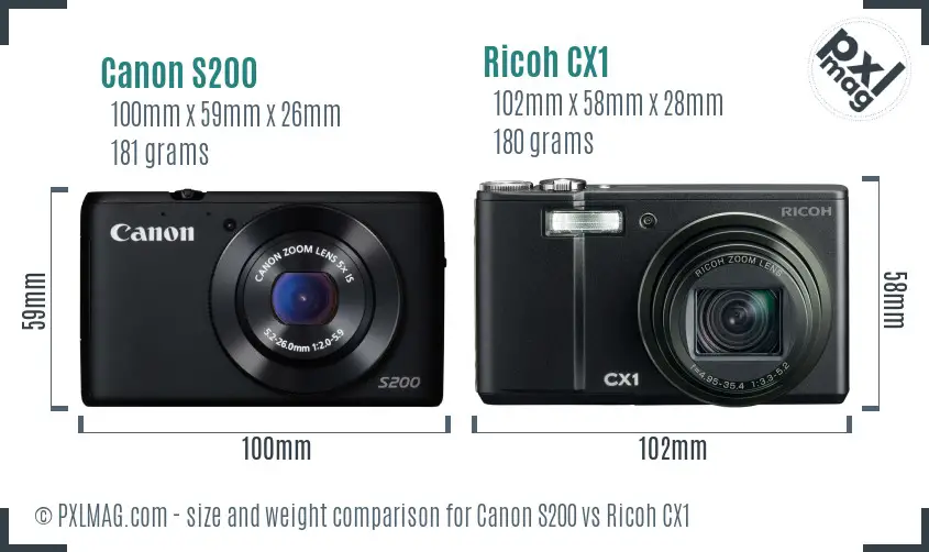 Canon S200 vs Ricoh CX1 size comparison