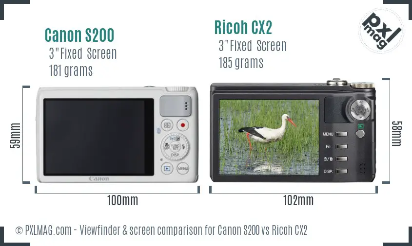 Canon S200 vs Ricoh CX2 Screen and Viewfinder comparison Canon S200 vs Ricoh CX2 Screen and Viewfinder comparison