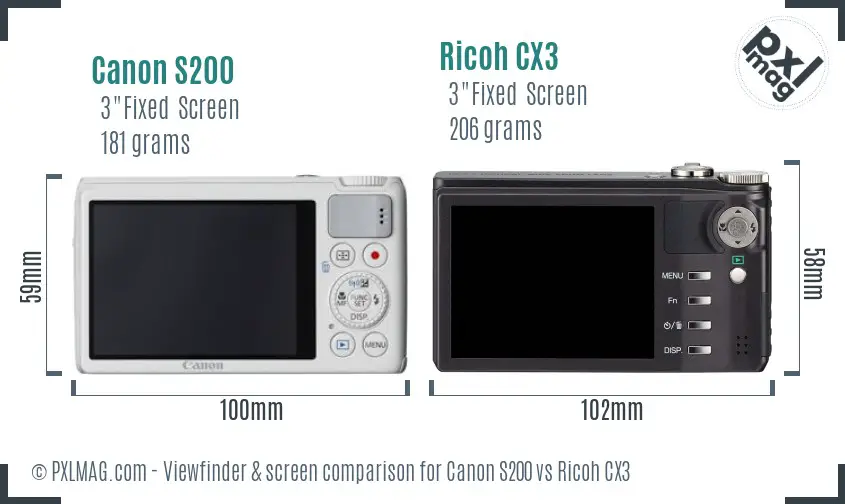 Canon S200 vs Ricoh CX3 Screen and Viewfinder comparison Canon S200 vs Ricoh CX3 Screen and Viewfinder comparison
