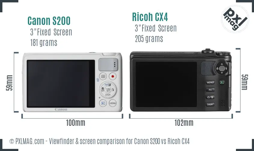 Canon S200 vs Ricoh CX4 Screen and Viewfinder comparison Canon S200 vs Ricoh CX4 Screen and Viewfinder comparison