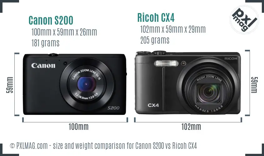 Canon S200 vs Ricoh CX4 size comparison Canon S200 vs Ricoh CX4 size comparison