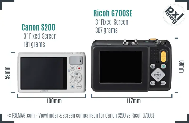 Canon S200 vs Ricoh G700SE Screen and Viewfinder comparison