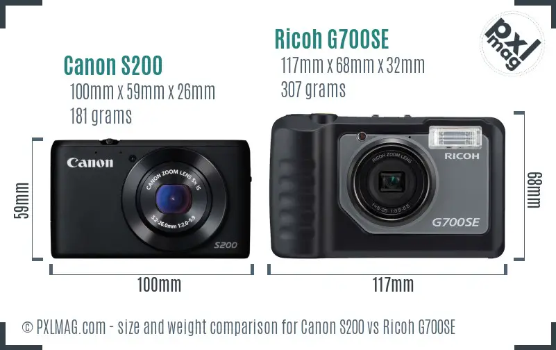 Canon S200 vs Ricoh G700SE size comparison