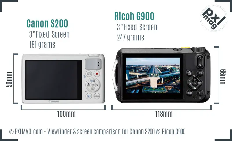 Canon S200 vs Ricoh G900 Screen and Viewfinder comparison