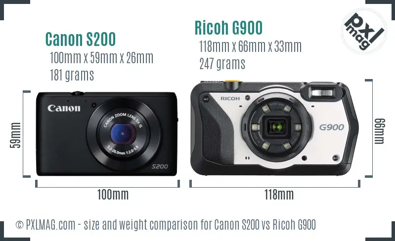 Canon S200 vs Ricoh G900 size comparison