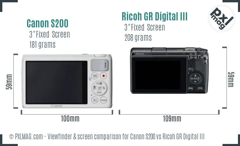 Canon S200 vs Ricoh GR Digital III Screen and Viewfinder comparison Canon S200 vs Ricoh GR Digital III Screen and Viewfinder comparison