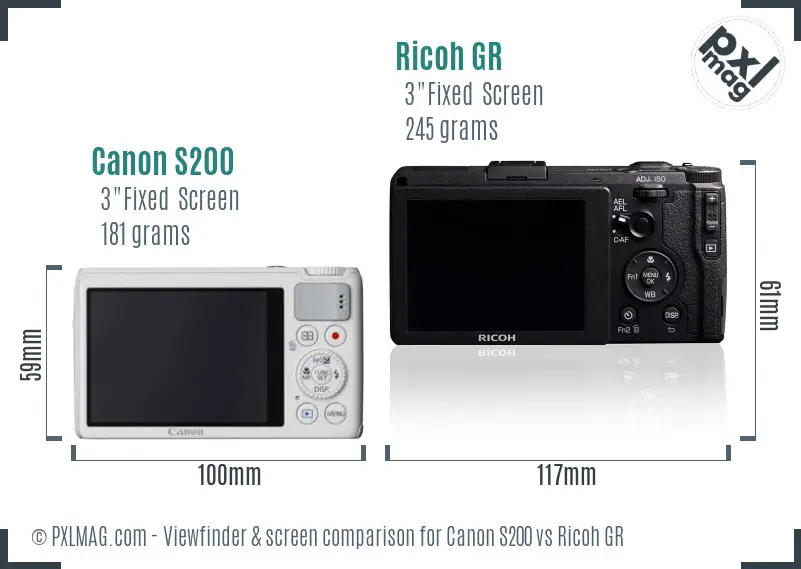Canon S200 vs Ricoh GR Screen and Viewfinder comparison Canon S200 vs Ricoh GR Screen and Viewfinder comparison