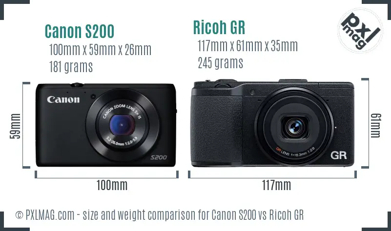 Canon S200 vs Ricoh GR size comparison Canon S200 vs Ricoh GR size comparison