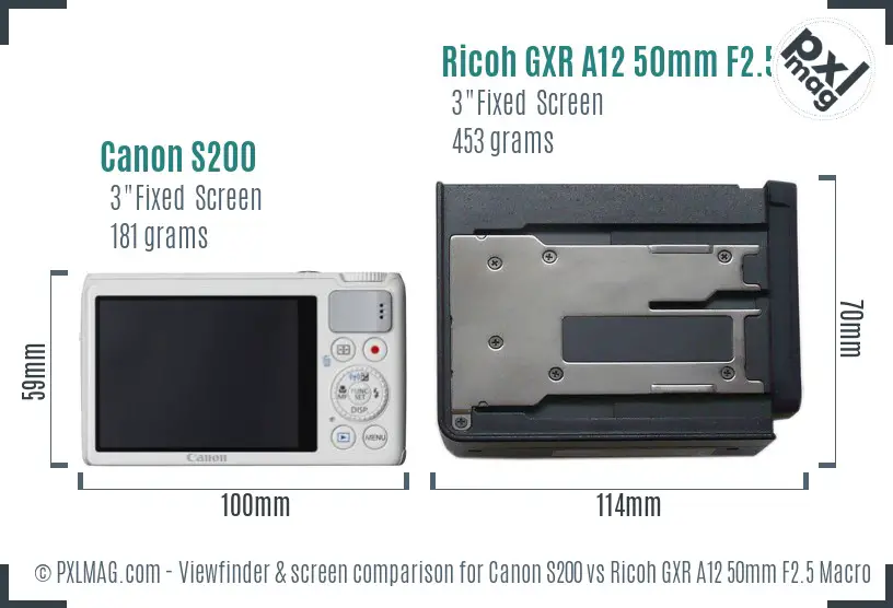 Canon S200 vs Ricoh GXR A12 50mm F2.5 Macro Screen and Viewfinder comparison Canon S200 vs Ricoh GXR A12 50mm F2.5 Macro Screen and Viewfinder comparison