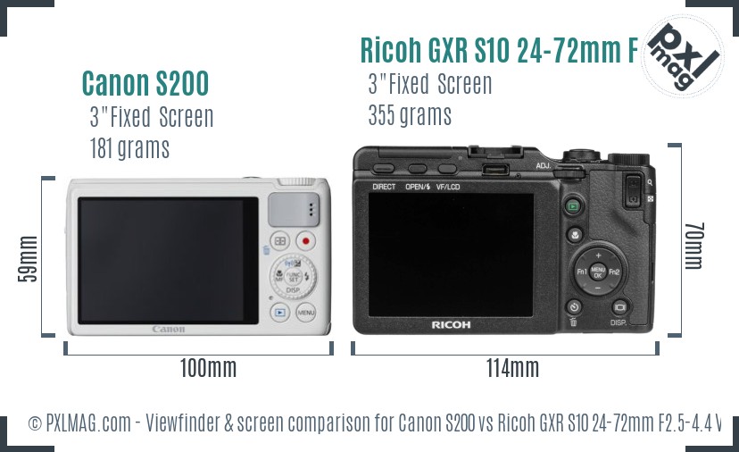 Canon S200 vs Ricoh GXR S10 24-72mm F2.5-4.4 VC Screen and Viewfinder comparison