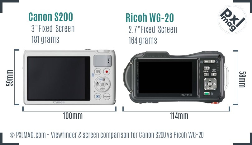Canon S200 vs Ricoh WG-20 Screen and Viewfinder comparison