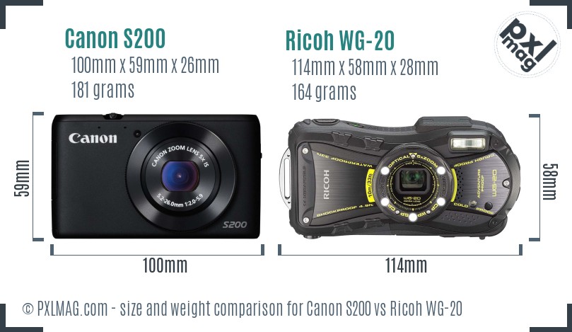 Canon S200 vs Ricoh WG-20 size comparison Canon S200 vs Ricoh WG-20 size comparison