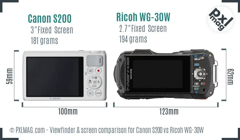 Canon S200 vs Ricoh WG-30W Screen and Viewfinder comparison