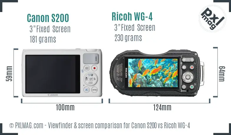 Canon S200 vs Ricoh WG-4 Screen and Viewfinder comparison