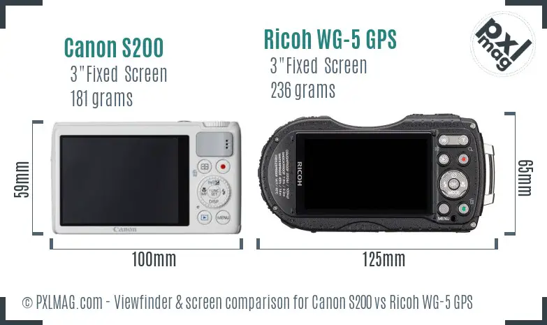 Canon S200 vs Ricoh WG-5 GPS Screen and Viewfinder comparison