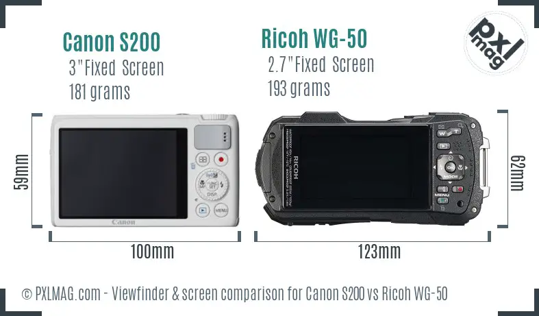 Canon S200 vs Ricoh WG-50 Screen and Viewfinder comparison Canon S200 vs Ricoh WG-50 Screen and Viewfinder comparison