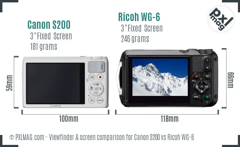 Canon S200 vs Ricoh WG-6 Screen and Viewfinder comparison
