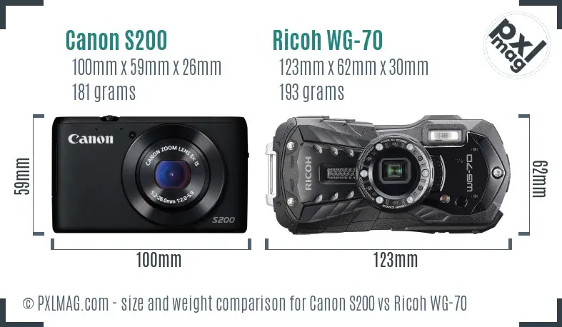 Canon S200 vs Ricoh WG-70 size comparison Canon S200 vs Ricoh WG-70 size comparison