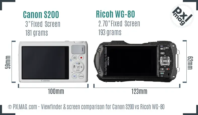 Canon S200 vs Ricoh WG-80 Screen and Viewfinder comparison