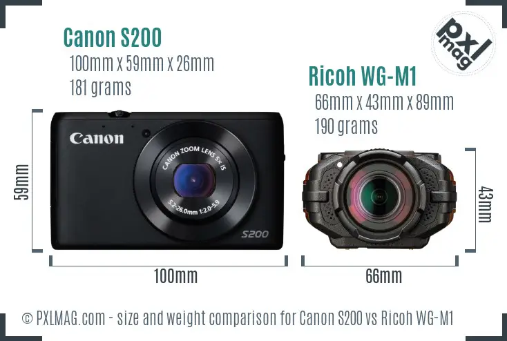 Canon S200 vs Ricoh WG-M1 size comparison Canon S200 vs Ricoh WG-M1 size comparison
