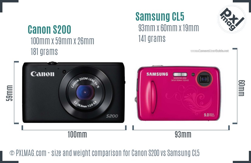 Canon S200 vs Samsung CL5 size comparison