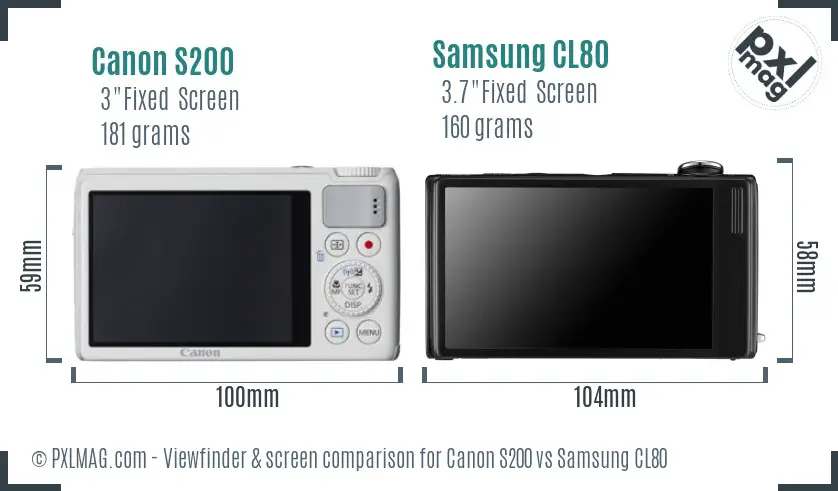 Canon S200 vs Samsung CL80 Screen and Viewfinder comparison Canon S200 vs Samsung CL80 Screen and Viewfinder comparison