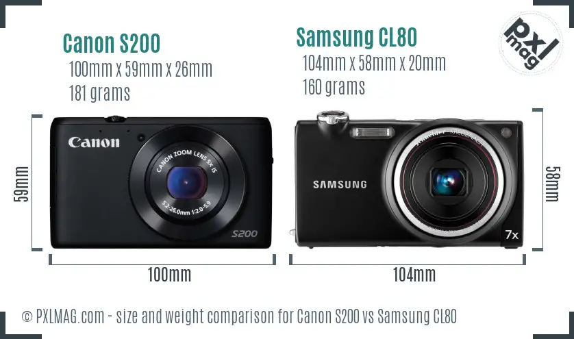 Canon S200 vs Samsung CL80 size comparison Canon S200 vs Samsung CL80 size comparison