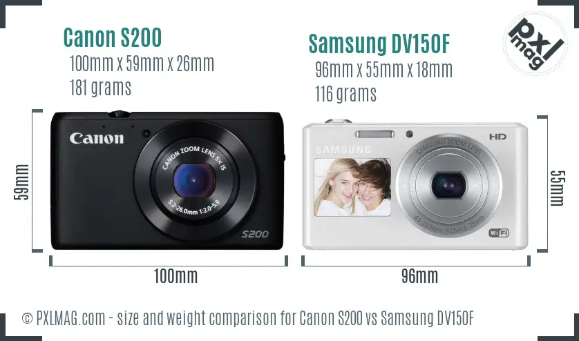 Canon S200 vs Samsung DV150F size comparison