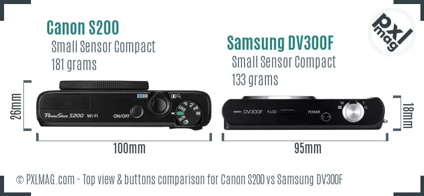 Canon S200 vs Samsung DV300F top view buttons comparison