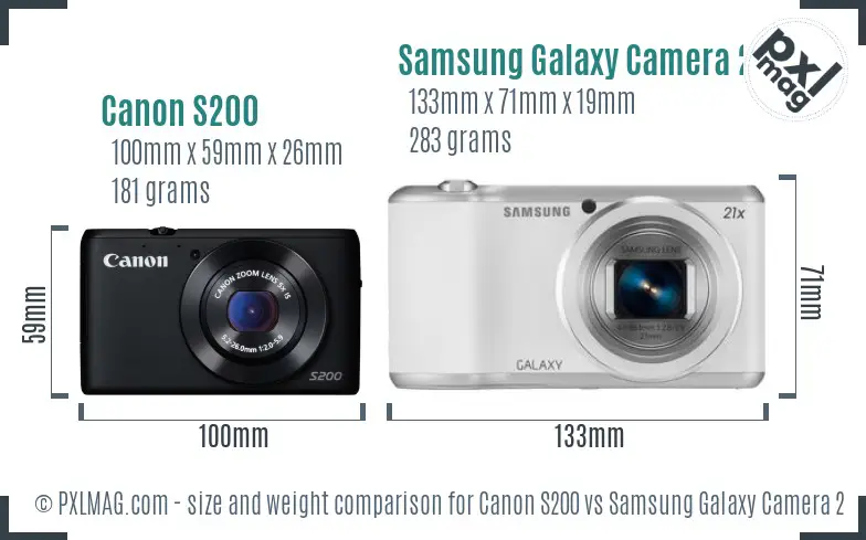 Canon S200 vs Samsung Galaxy Camera 2 size comparison
