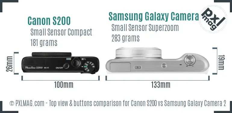 Canon S200 vs Samsung Galaxy Camera 2 top view buttons comparison
