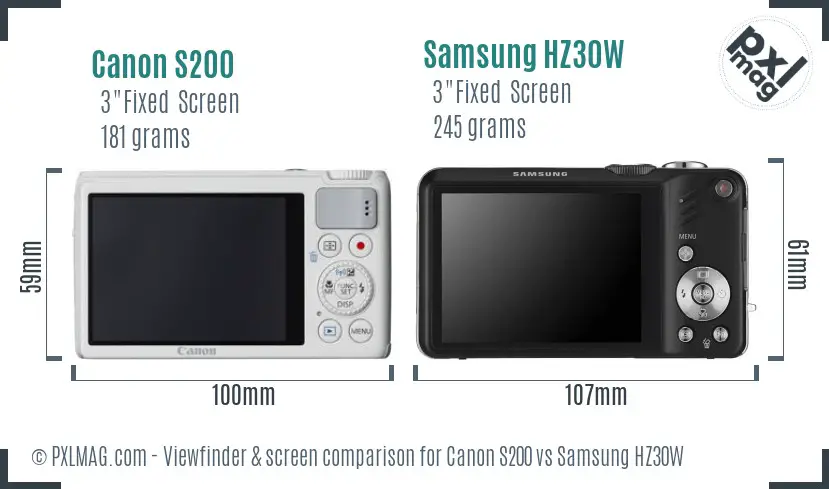 Canon S200 vs Samsung HZ30W Screen and Viewfinder comparison