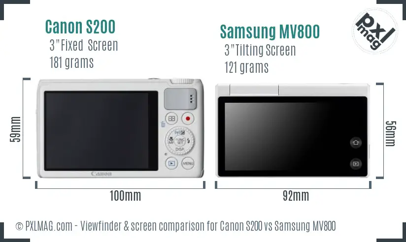 Canon S200 vs Samsung MV800 Screen and Viewfinder comparison