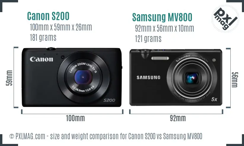 Canon S200 vs Samsung MV800 size comparison
