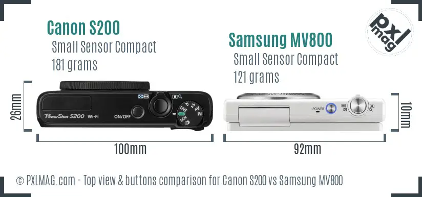 Canon S200 vs Samsung MV800 top view buttons comparison