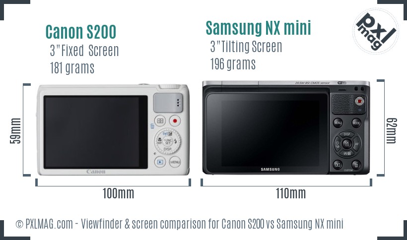 Canon S200 vs Samsung NX mini Screen and Viewfinder comparison