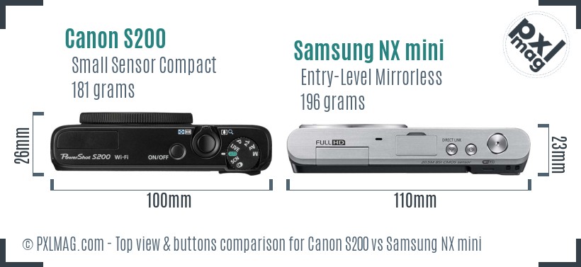 Canon S200 vs Samsung NX mini top view buttons comparison