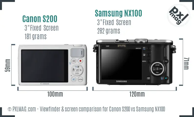 Canon S200 vs Samsung NX100 Screen and Viewfinder comparison