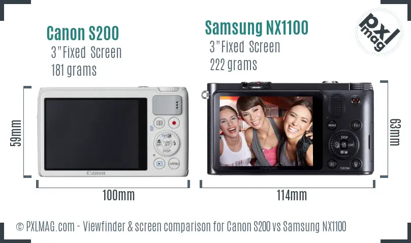 Canon S200 vs Samsung NX1100 Screen and Viewfinder comparison