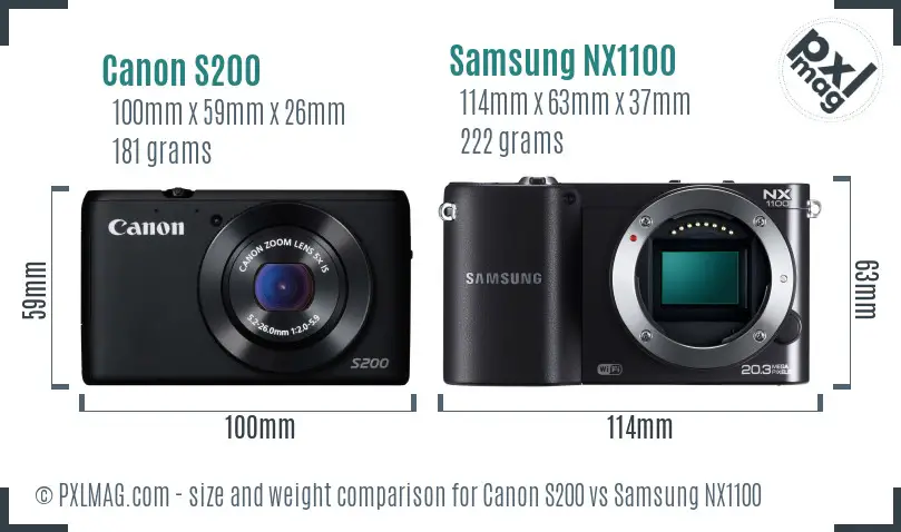 Canon S200 vs Samsung NX1100 size comparison